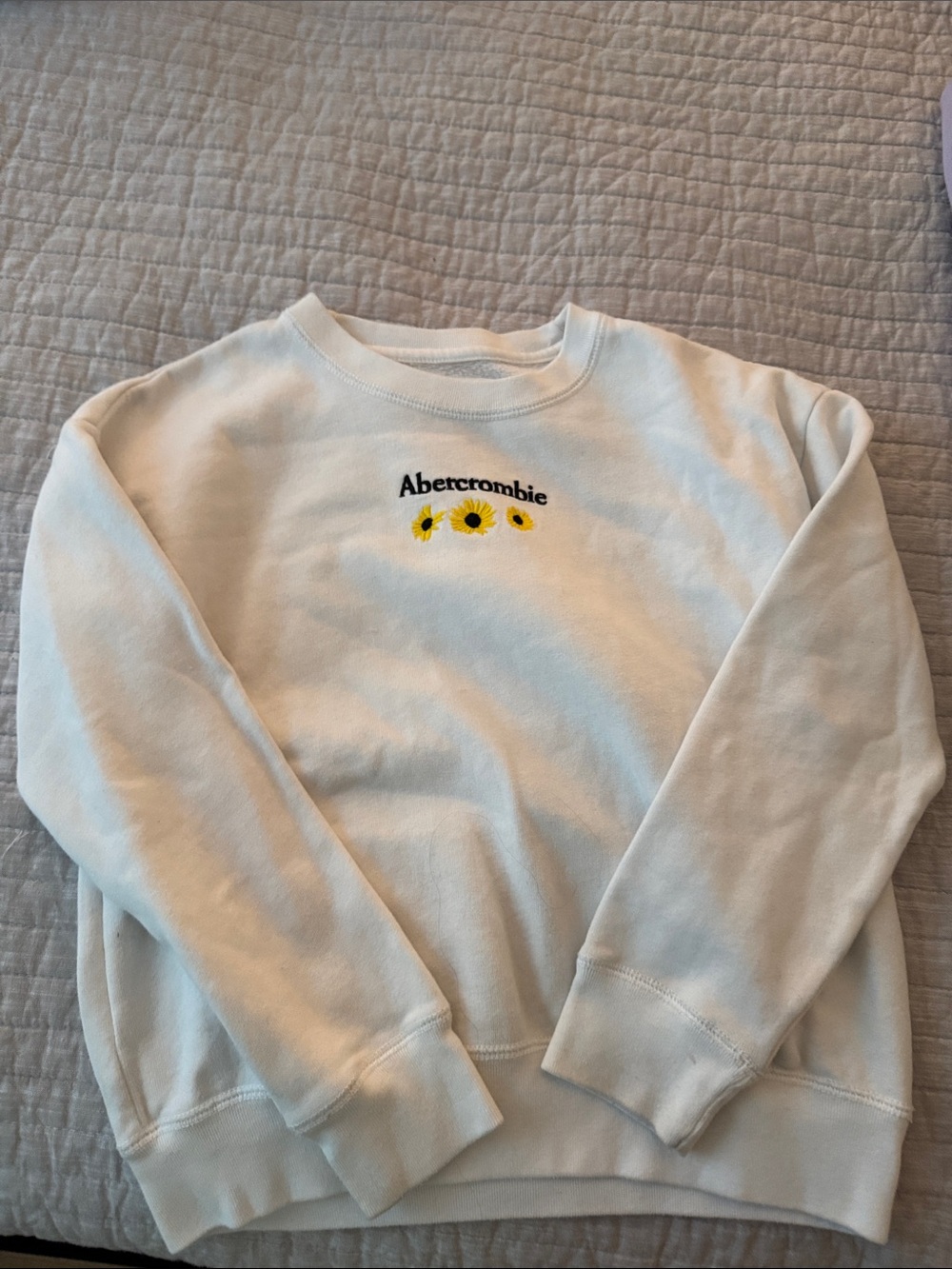 Abercrombie & Fitch Cream Crewneck Sweater with Yellow Sunflower Embroidery